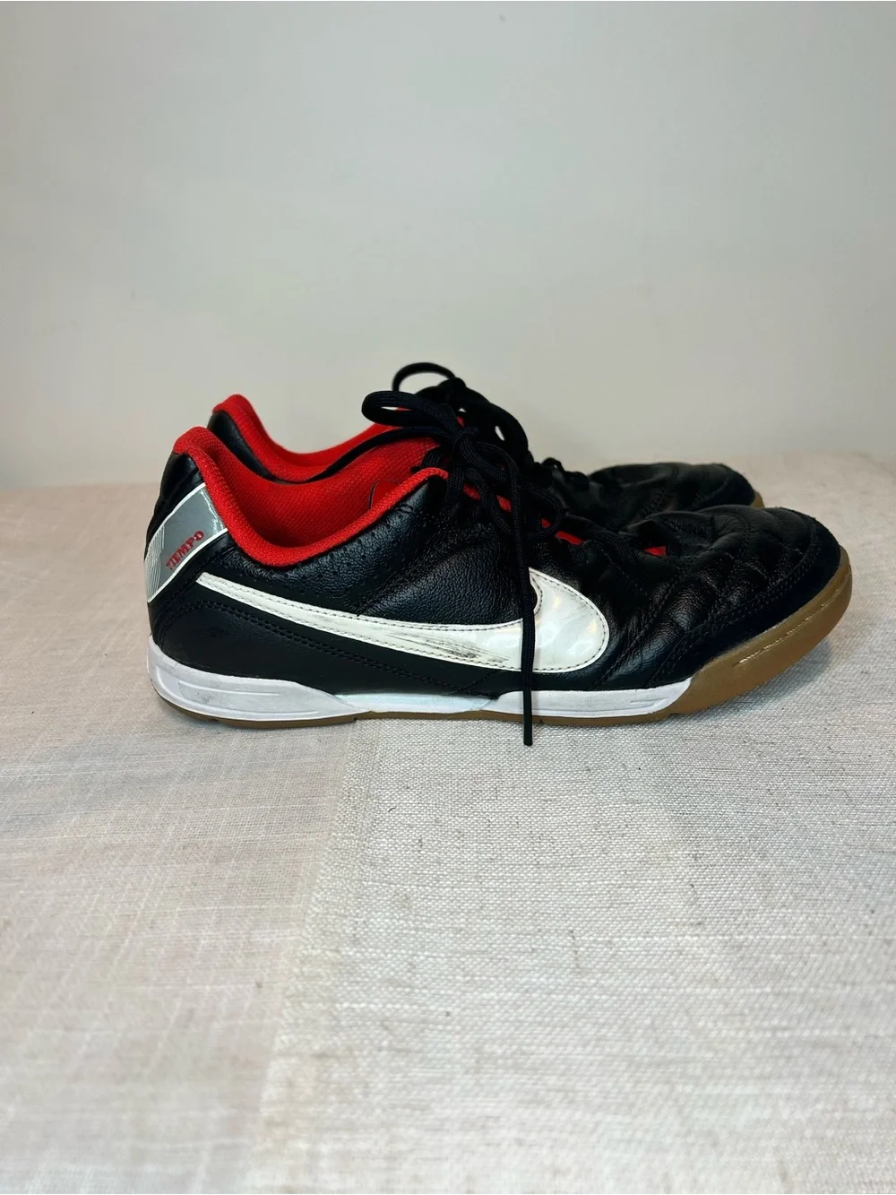 Nike Tiempo Indoor Soccer Sneakers - Black/White/Red